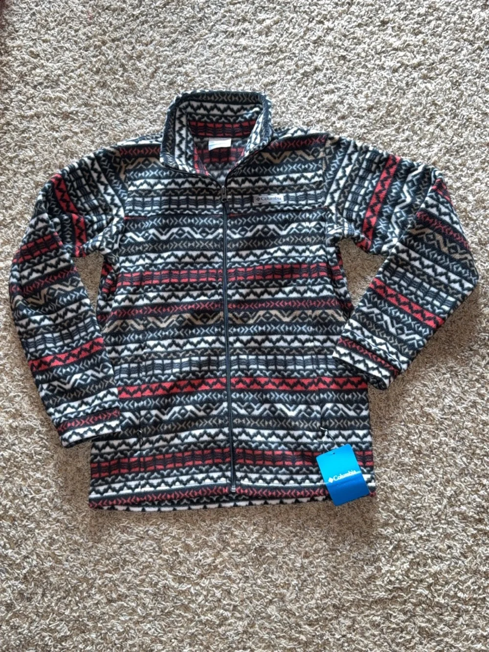 NWT Columbia Youth Large Full Zip Fleece Jacket Fair Isle Winter Cozy